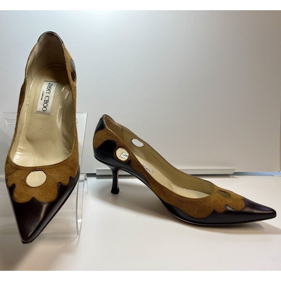 Jimmy Choo Two Tone Suede Leather Cut Out Kitten Heel Pumps Sz 36 - Picture 1 of 11